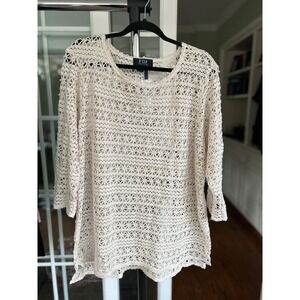 FDJ French Dressing Jeans Top XXL Ivory Lace Cotton blend crochet Cover Up tunic